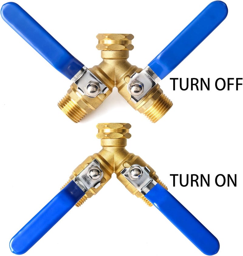 BILBAL Garden Hose Splitter 2 Way Heavy Duty, Brass Faucet Adapter With Long Handle For Gardening Water Hose Shut Off Valve Hose Connector Fittings Outdoor Water Spigot Hose Bib Y Splitter - Image 4